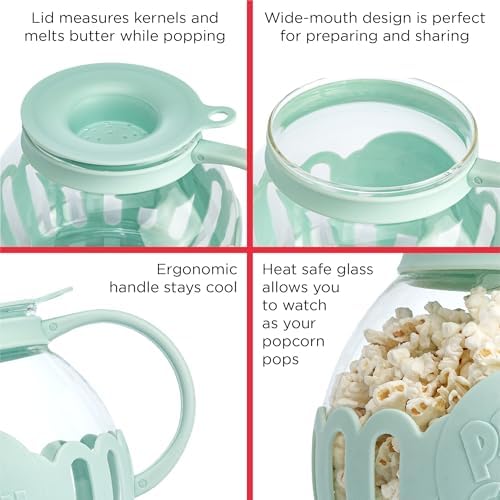 Ecolution Patented Micro-Pop Microwave Popcorn Popper with Temperature Safe Glass, 3-in-1 Lid Measures Kernels and Melts Butter, Made Without BPA, Dishwasher Safe, 1.5-Quart, Aqua - Image 6