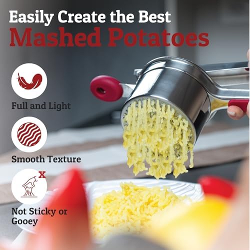 PriorityChef Large 15oz Potato Ricer, Heavy Duty Stainless Steel Potato Masher and Ricer Kitchen Tool, Press and Mash Kitchen Gadget For Perfect Mashed Potatoes - Everytime, Red - Image 6
