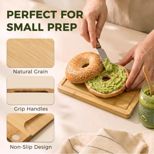 Kikcoin 9"×6" Small Bamboo Cutting Board with Handle, Natural - Image 6