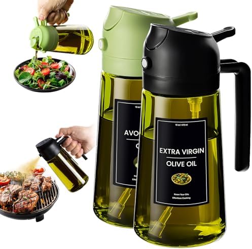 CXINYI - 16oz/470ml Olive Oil Dispenser for Kitchen with Stickers - 2 in 1 Olive Oil Sprayer for Cooking, Air Fryer, and Salad, Black&Green (Light-Proof Kitchen Gadget) by CXINYILLC