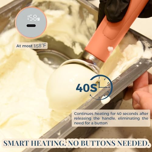 Heated Ice Cream Scoop Rechargeable, Electric Warming Ice Cream Scooper with LED Display, Heats to 158°F for Hard Ice Cream, Easy for Seniors & Kids, IP67 Waterproof (Peach Fuzz, 2oz) - Image 2