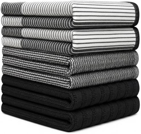 Premium Kitchen Towels 6 Pack 100% Cotton, 20"x28" Dish Towels - Black - Image 2