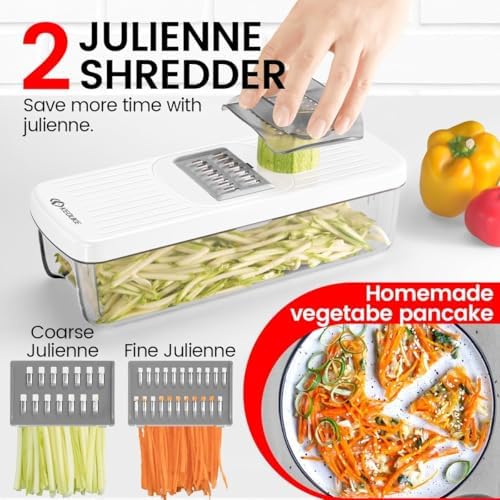 KEOUKE 8-in-1 Vertical Vegetable Chopper Mandoline Slicer with Container White - Safe Tap Out Dicer with Hand Guard for Kitchen Easy Food Prep, Onion Potato Veggie Fruit - Image 6