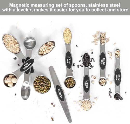Magnetic Measuring Spoons Set Stainless Steel with Leveler, Stackable Metal Tablespoon Measure Spoon for Baking, Cups and Spoon Set Kitchen Gadgets Apartment Essentials Fits in Spice Jars - Image 3