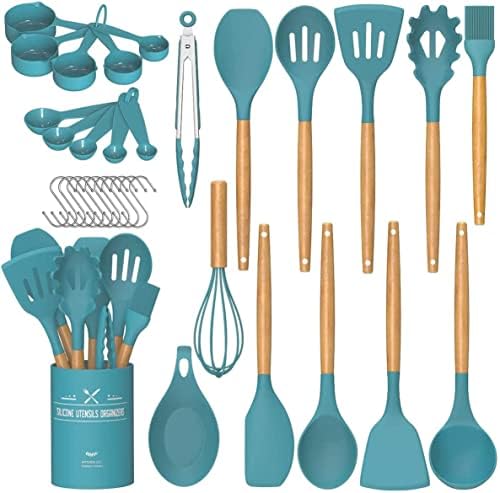 Umite Chef Kitchen Cooking Utensils Set, 33 pcs Non-stick Silicone Utensils Spatula Set with Holder, Silicone Kitchen Gadgets Utensil Set(Dark Blue) by UmiteChef