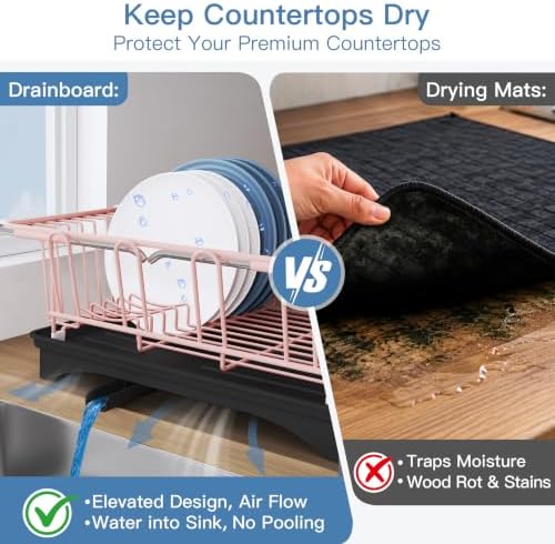 JASIWAY Pink Dish Drying Rack in Sink with Drainboard and Utensil Holder - Image 4