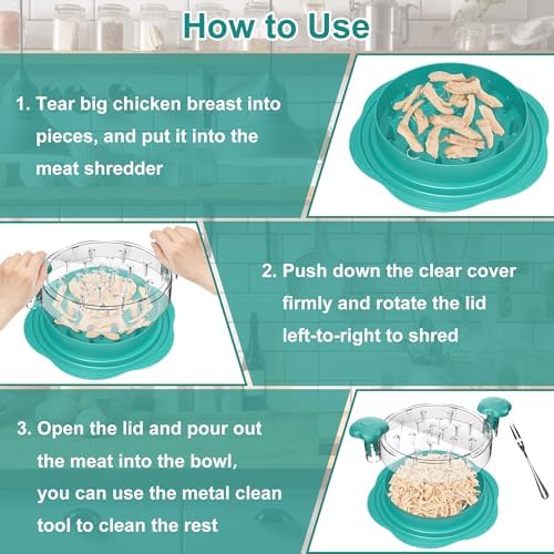 Chicken Shredder Tool Twist Large Meat Shredder with Brush&Fork, Teal - Image 6