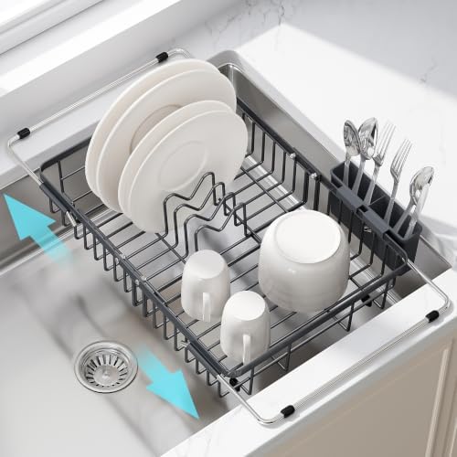 JASIWAY Gray Dish Drying Rack Over the Sink with Utensil Holder by JASIWAY
