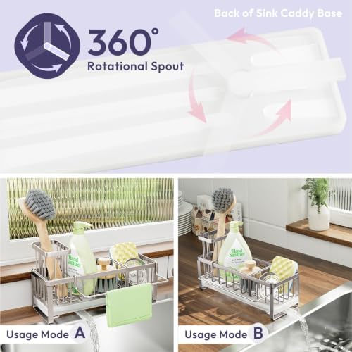SWTYMIKI Sponge Holder for Kitchen Sink - Sink Caddy with Brush Holder Self-draining Sponge Caddy Organizer with Divider Stainless Steel Kitchen Accessories Storage for Countertop, Sand Nickel - Image 2