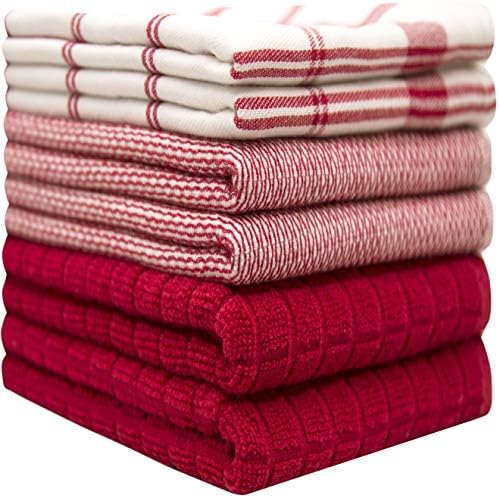 Premium Kitchen Towels 6 Pack 100% Cotton, 20"x28" Dish Towels - Red Check - Image 2