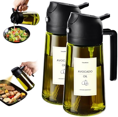 TrendPlain - Original 16oz/470ml Olive Oil Dispenser Bottle for Kitchen Gadgets and Air Fryer Accessories - Olive Oil Sprayer for Cooking w/Stickers - 2 Black by TrendPlain