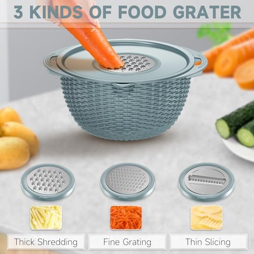 4-1 Strainer with Bowl & Spoons Set - Strainers and Colanders(Patented) - Colanders for kitchen - Food Strainer with New Upgraded Graters & Spoons - Fruit Bowl for Pasta Fruits Veggie- Blue - Image 3