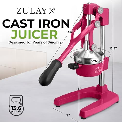 Zulay Kitchen Cast Iron Juicer, Orange Manual Juicer, Citrus Press, Magenta - Image 2