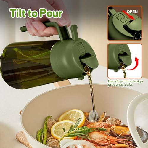 YARRAMATE 16 oz 2-in-1 Dark Glass Oil Sprayer & Dispenser, BlackOliveGreen - Image 6