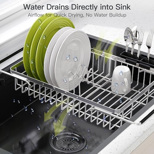 JASIWAY Expandable Dish Drying Rack Over the Sink with Utensil Holder - Image 6
