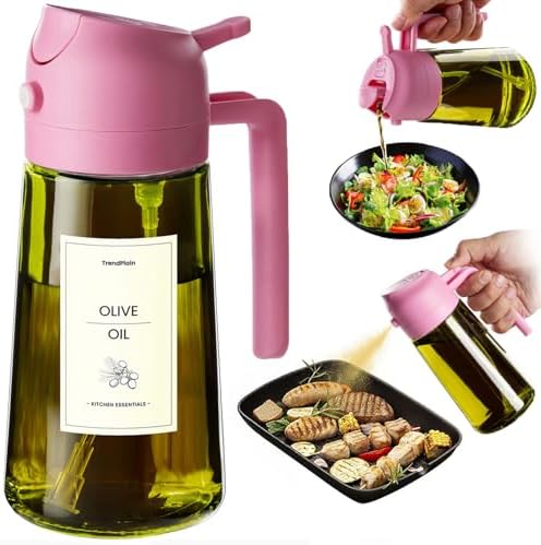 TrendPlain - Original 16oz/470ml Olive Oil Dispenser Bottle for Kitchen Gadgets and Air Fryer Accessories - Olive Oil Sprayer for Cooking w/Stickers - Bubblegum by TrendPlain