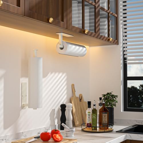 ASTOFLI Paper Towel Holder Under Cabinet No Drilling, Self Adhesive Paper Towel Holder Wall Mount for Kitchen Rack, Under Counter Napin Holder No Drill, RV, 304 Stainless Steel, White - Image 5