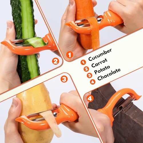 Rainspire Vegetable Peeler Potato Peelers for Kitchen, Sharp Stainless Steel Blades Veggie, Comfortable Handle Fruit Peeler, Carrot Peeler Apple Peeler Dishwasher Safe (2, Orange) - Image 7