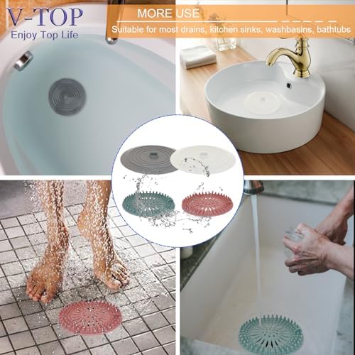 Shower Drain Hair Catcher Tub Stopper, V-TOP Drain Cover for Shower to Catcher Hair, Silicone Bathtub Drain Plug Suit for Bathroom Kitchen and Laundry, 4 Pack - Image 7