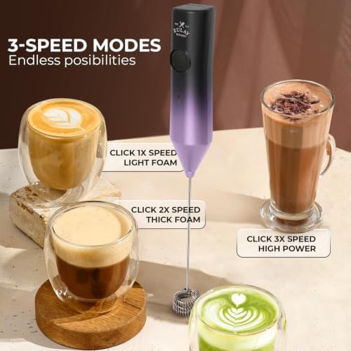 Zulay Kitchen Rechargeable Milk Frother Handheld - Frother Wand, Drink Mixer, Electric Whisk Frother, for Cappuccinos, Matcha & Protein Powder - Dynamic Triple Whisk, 3 Speed 500mAh Galaxy - Image 5
