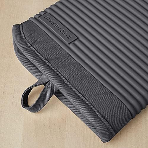 KITCHENAID Ribbed Soft Silicone Oven Mitt 2-Pack Set, 7.5"x13", Charcoal Grey - Image 3