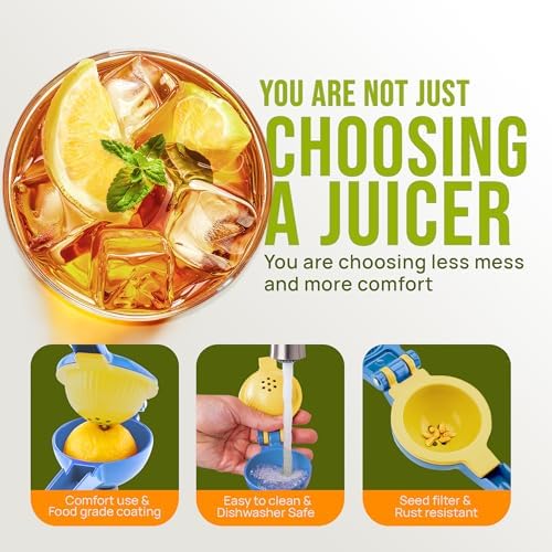Zulay Kitchen Metal 2-in-1 Lemon Squeezer - Sturdy Max Extraction Hand Juicer Lemon Squeezer Gets Every Last Drop - Easy to Clean Manual Citrus Juicer - Easy-Use Lemon Juicer Squeezer - Blue/Yellow - Image 4