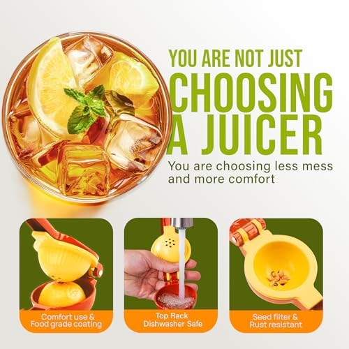 Zulay Kitchen Metal 2-in-1 Lemon Squeezer - Sturdy Max Extraction Hand Juicer Lemon Squeezer Gets Every Last Drop - Easy to Clean Manual Citrus Juicer - Easy-Use Lemon Juicer Squeezer - Red/Yellow - Image 4