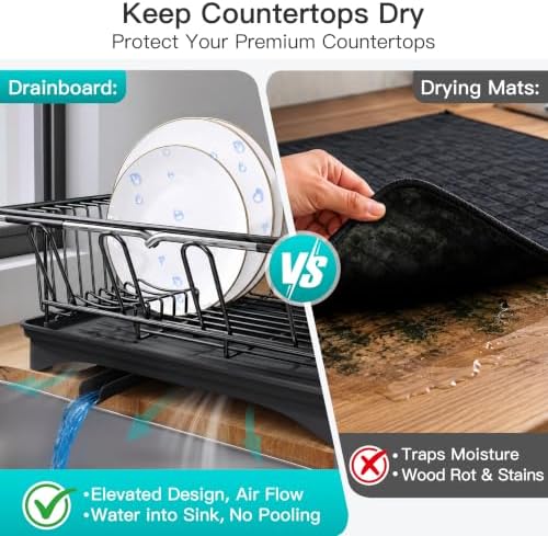 JASIWAY Black Dish Drying Rack in Sink with Drainboard and Utensil Holder - Image 5