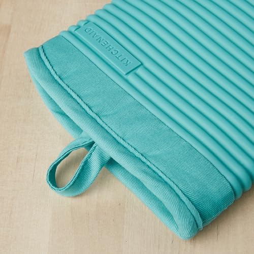 KITCHENAID Ribbed Soft Silicone Oven Mitt 2-Pack Set, 7.5"x13", Aqua Sky - Image 5