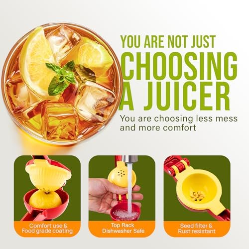 Zulay Kitchen Metal 2-in-1 Lemon Squeezer - Sturdy Max Extraction Hand Juicer Lemon Squeezer Gets Every Last Drop - Easy to Clean Manual Citrus Juicer - Easy-Use Lemon Juicer Squeezer - Red/Yellow - Image 4