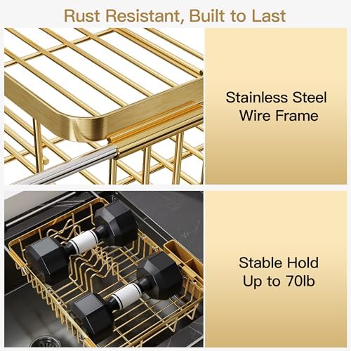 JASIWAY Gold Dish Drying Rack Over the Sink with Utensil Holder - Image 5