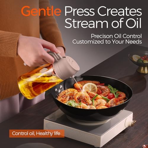 YARRAMATE 16oz/470ml Glass Olive Oil Sprayer for Cooking with Stickers, 2 in 1 Oil Dispenser for Kitchen Gadgets, Food Grade Premium Spray Bottle for Salad, Frying, BBQ (LotusRootPink) - Image 3