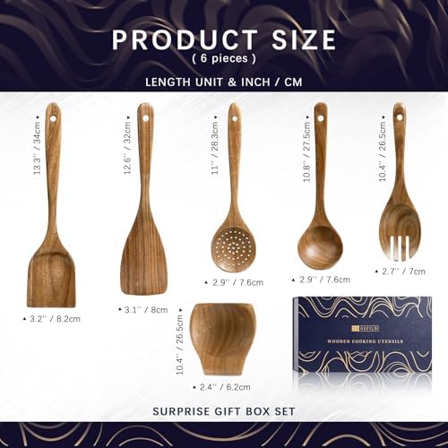 Wooden Spoons for Cooking, 6-Piece Acacia Wood Utensil Gift Set - Image 2