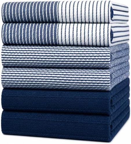 Premium Kitchen Towels 6 Pack 100% Cotton, 20"x28" Dish Towels - Navy Blue by BumbleTowels