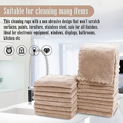 Sunny zzzZZ 24 Pack Kitchen Dishcloths - Does Not Shed Fluff - Reusable Dish Towels, Dish Cloths, Super Absorbent Coral Fleece Cleaning Cloths, Nonstick Oil Washable Fast Drying, 10 x 10 Inch (Brown) - Image 7