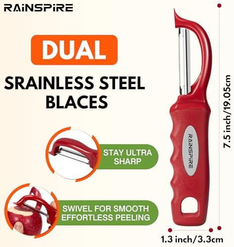 Rainspire Vegetable Peeler Potato Peelers for Kitchen, Sharp Stainless Steel Blades Veggie, Comfortable Handle Fruit Peeler, Carrot Peeler Apple Peeler Dishwasher Safe (1, Red) - Image 2