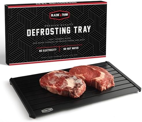 BLAZIN' THAW Defrosting Tray for Frozen Meat | 16" Family-Size | Aluminium Plate for Thawing Frozen Food | Natural Thawing Process | No Microwaves, No Cold/Warm Water Required | by BlazinThaw