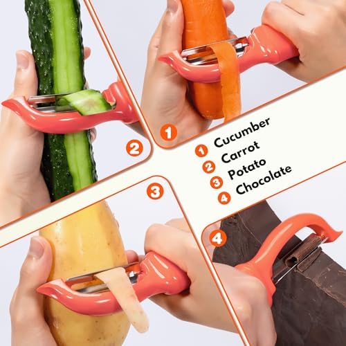 Rainspire Vegetable Peeler Potato Peelers for Kitchen, Sharp Stainless Steel Blades Veggie, Comfortable Handle Fruit Peeler, Carrot Peeler Apple Peeler Dishwasher Safe (1, Coral) - Image 7