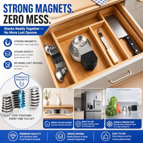 Magnetic Measuring Cups and Spoons Set-Heavy Duty 304 Stainless Steel Cups - Image 5