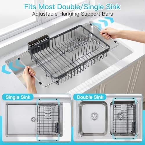 JASIWAY Gray Dish Drying Rack Over the Sink with Utensil Holder - Image 3
