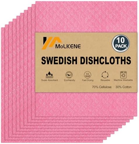 MoLKENE Swedish Dishcloths for Kitchen, 10 Pack Reusable Paper Towels, Pink by MoLKENE
