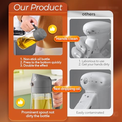 YARRAMATE 16 oz 2-in-1 Glass Olive Oil Sprayer for Cooking, Grey - Image 6