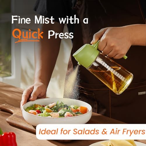TrendPlain 16oz/470ml Glass Olive Oil Sprayer for Cooking – 2 in 1 Olive Oil Dispenser Bottle for Kitchen Gadgets and Air Fryer Accessories, Salad, BBQ - Green - Image 2