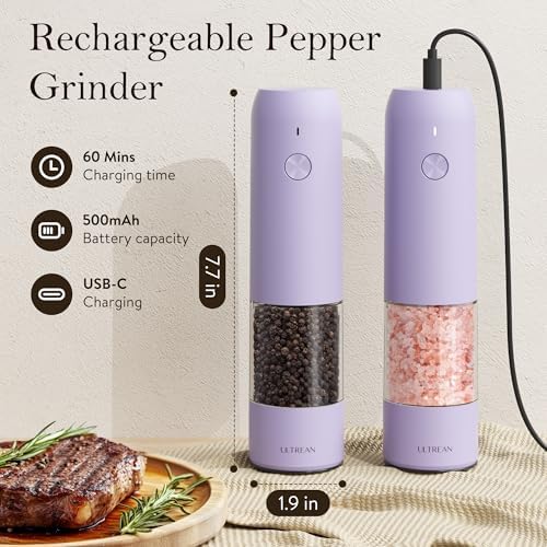 Ultrean Electric Salt and Pepper Grinder Set, Rechargeable,Purple - Image 4
