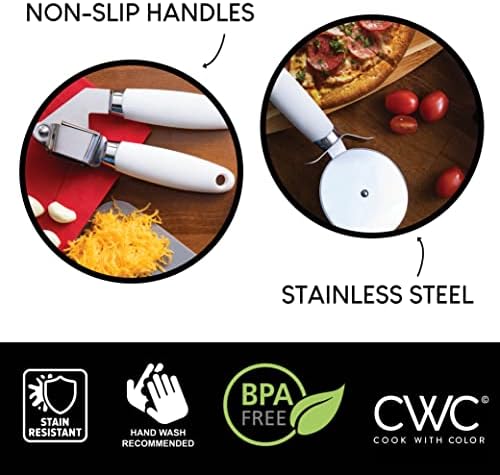 COOK WITH COLOR Kitchen Gadget Set Stainless Steel Utensils with Soft Touch Handles, 7 Pieces, Stainless Steel White - Image 5