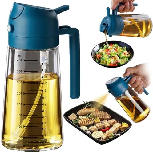 TrendPlain 16oz/470ml Glass Olive Oil Sprayer for Cooking - 2 in 1 Olive Oil Dispenser for Kitchen Gadgets, Air Fryer, Salad, and BBQ - Navy by TrendPlain