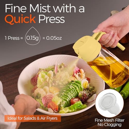 YARRAMATE 16oz/470ml Glass Olive Oil Sprayer for Cooking with Stickers, 2 in 1 Oil Dispenser for Kitchen Gadgets, Food Grade Premium Spray Bottle for Salad, Frying, BBQ (Pomelo) - Image 2