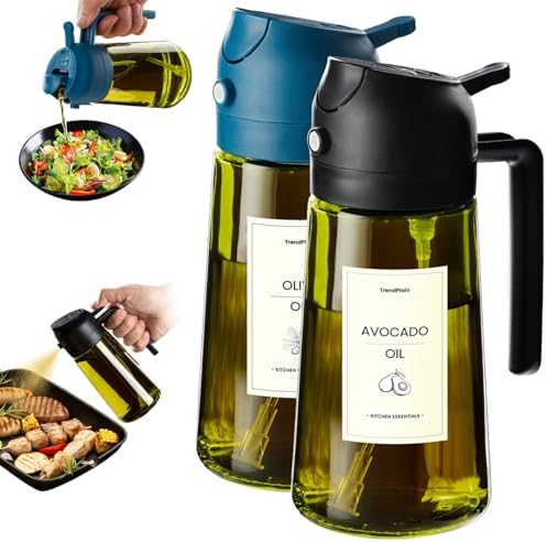 TrendPlain - Original 16oz/470ml Olive Oil Dispenser Bottle for Kitchen Gadgets and Air Fryer Accessories - Olive Oil Sprayer for Cooking w/Stickers - Black&Navy by TrendPlain