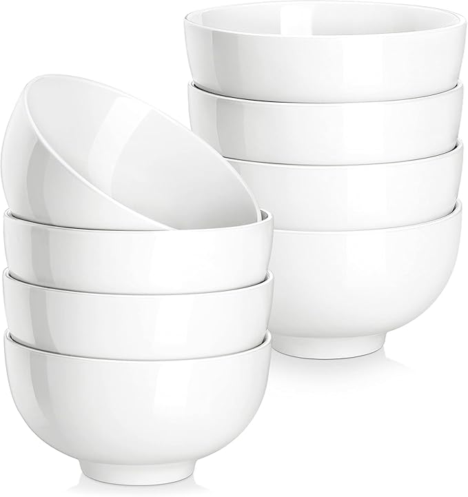 MALACASA Small White Ceramic Bowls Set of 8, 14 OZ Compact Dessert Bowls Rice Bowls Set, Ceramic Bowl for Ice Cream, Soup, Cereal, Side Dishes, Dishwasher & Microwave Safe