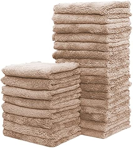 Sunny zzzZZ 24 Pack Kitchen Dishcloths - Does Not Shed Fluff - Reusable Dish Towels, Dish Cloths, Super Absorbent Coral Fleece Cleaning Cloths, Nonstick Oil Washable Fast Drying, 7 x 9 Inch (Brown) by Sunny+zzzZZ